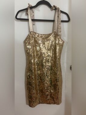 Vici Gold Sequin Tie-Strap Mini Dress